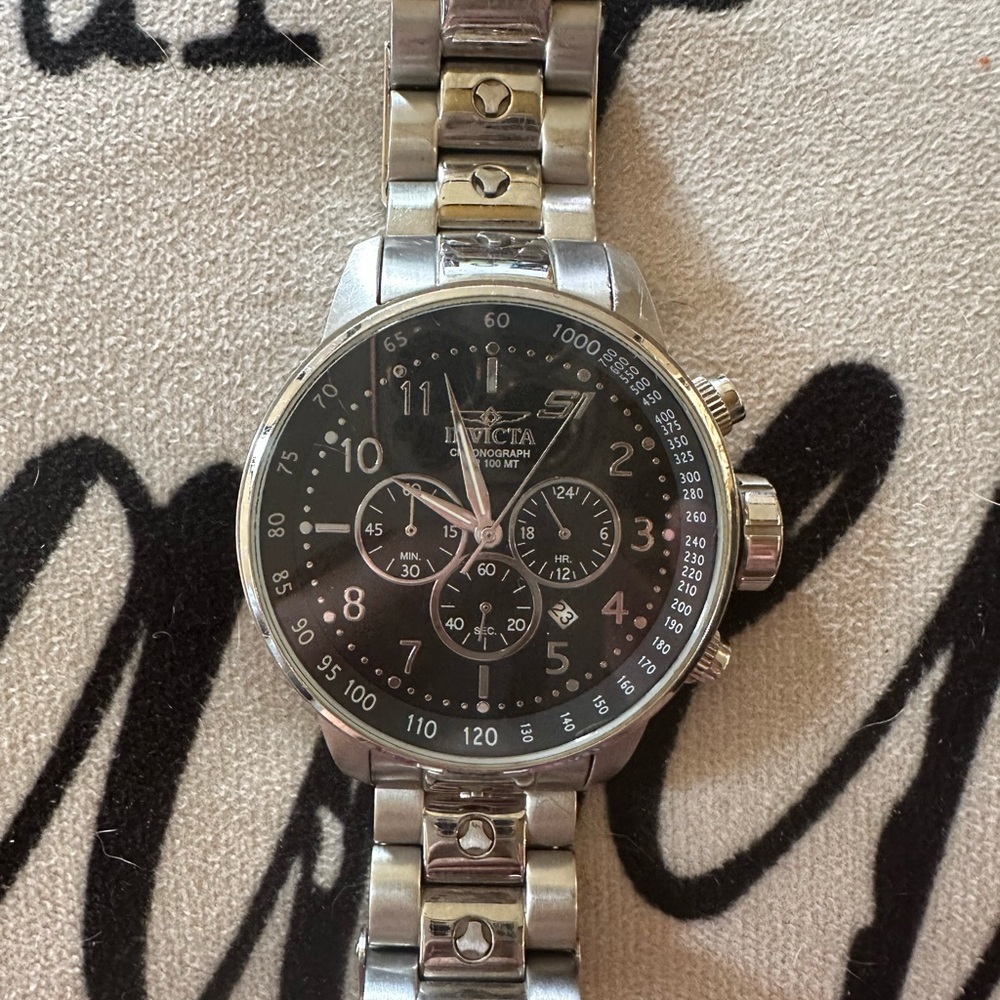 Invicta Black Dial Silver Chronograph Watch